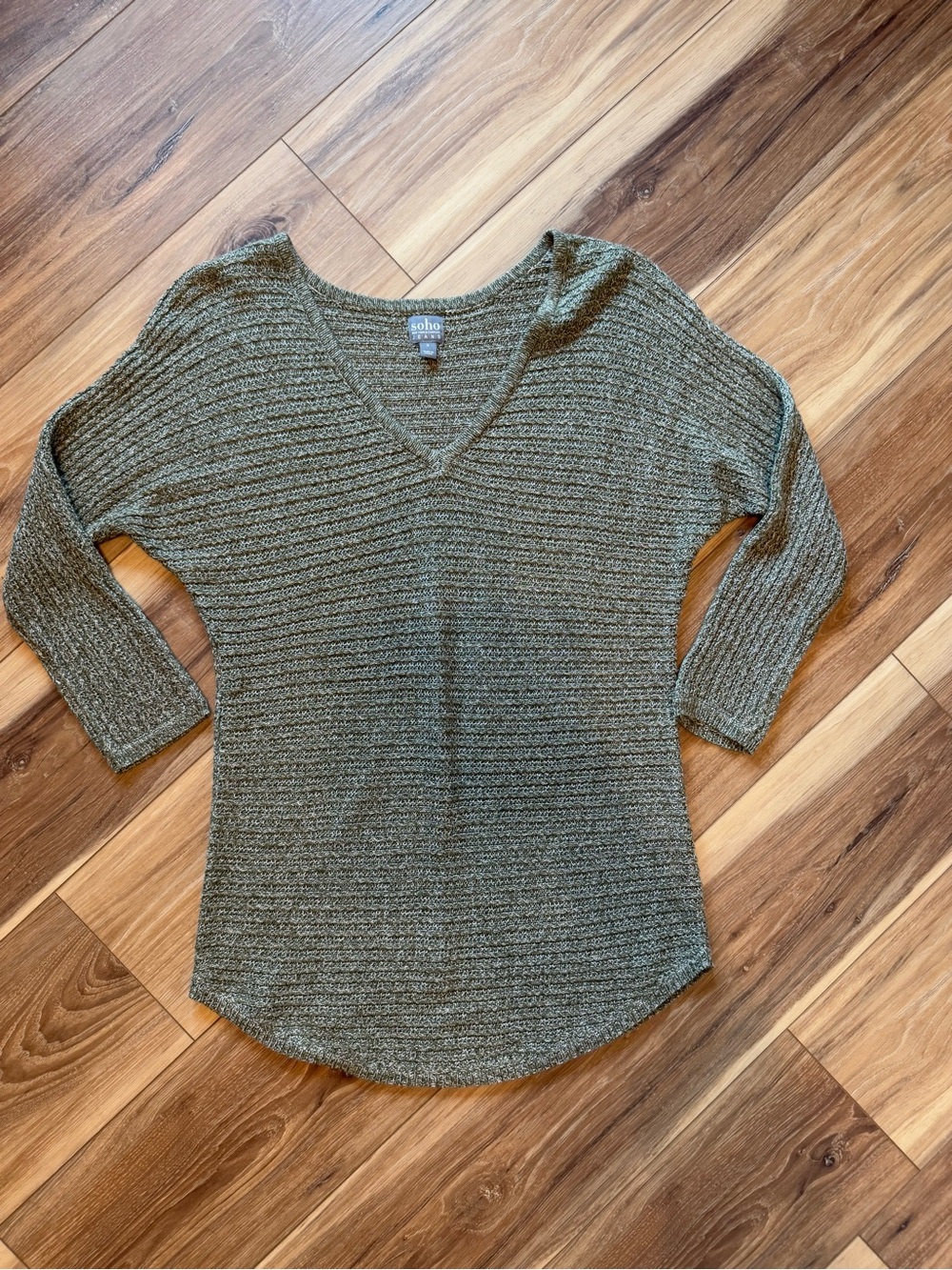 SOHO Olive Green V-Neck Knit Sweater
